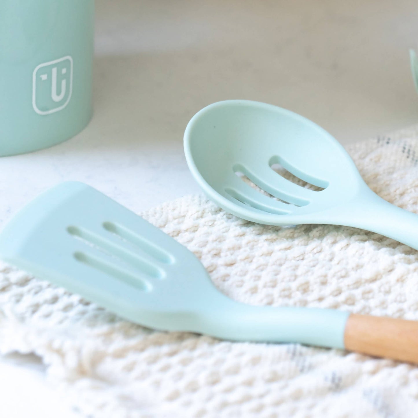 Set 12 Utensilios De Cocina Silicona6#Celeste