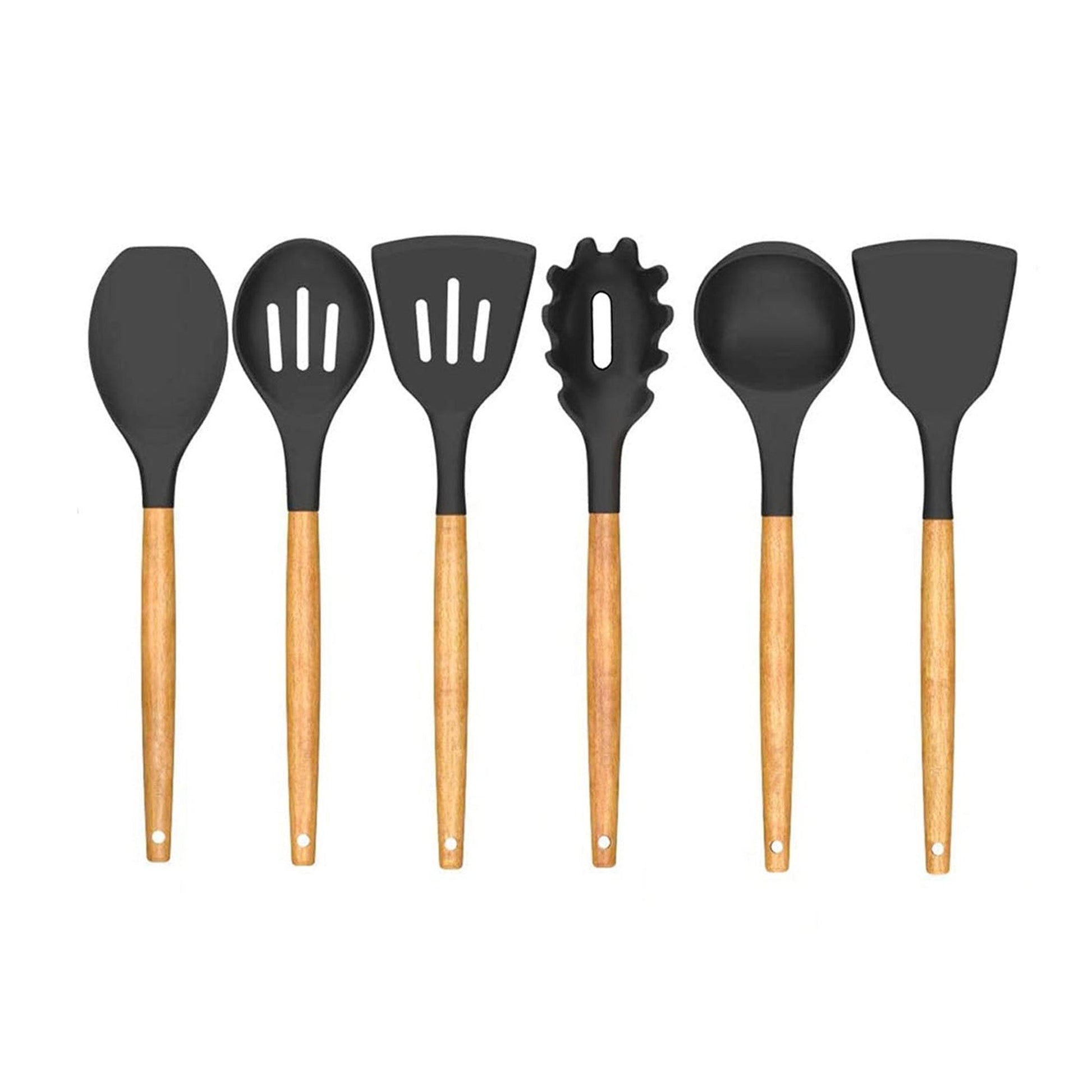 Set 6 Utensilios de Cocina Silicona-Madera1#Negro