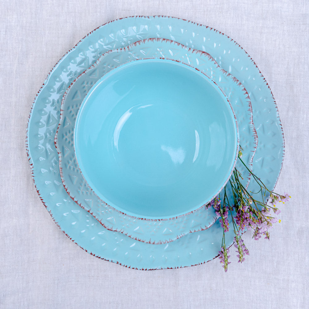 Set de Platos Flor Puntos3#Turquesa