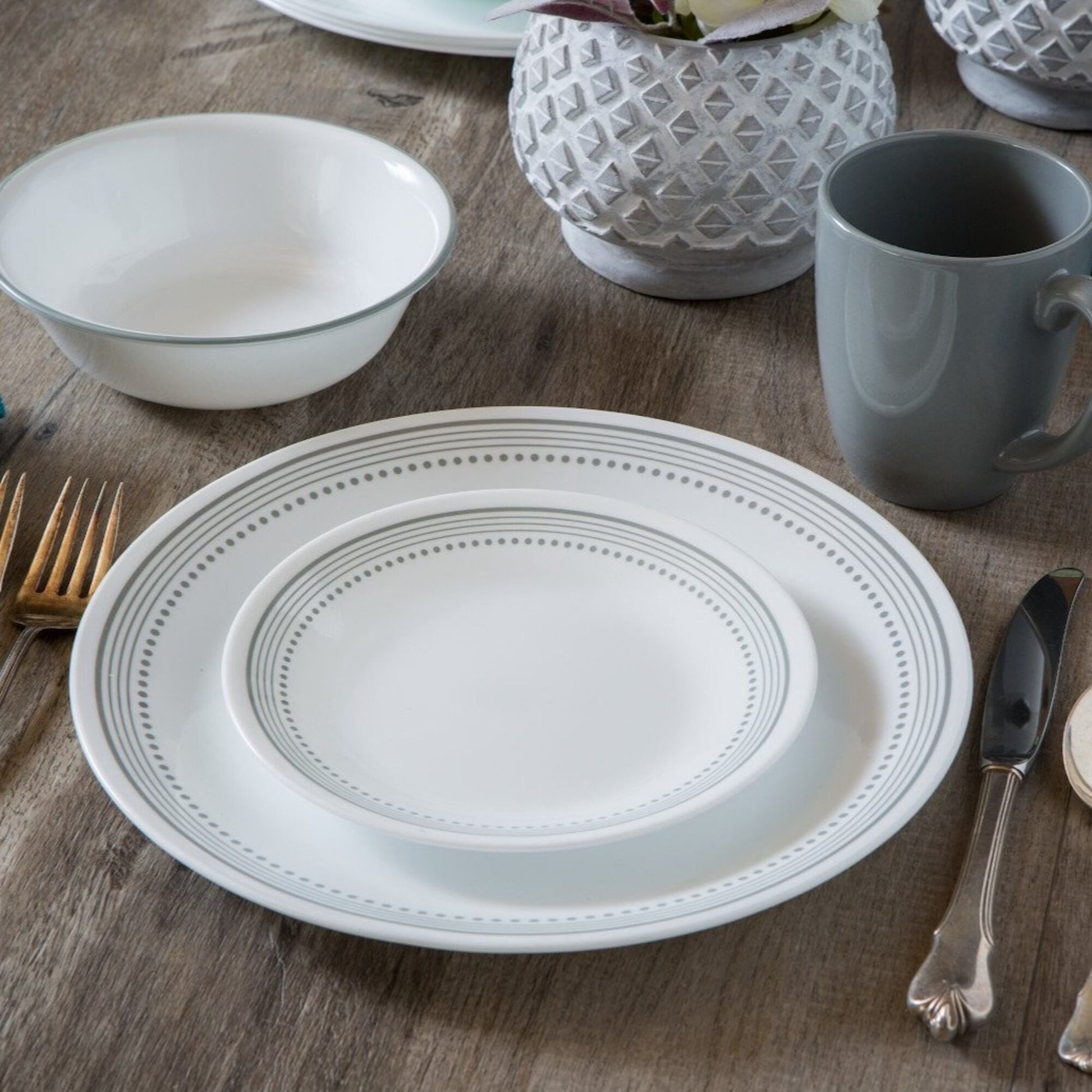 Set de vajilla Classic Mystic Gray Corelle de 16 piezas2#Gris