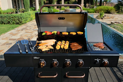 Parrilla 4 Quemadores + Quemador Lateral KE-P13653-N4#Negro | Cobre Cromado